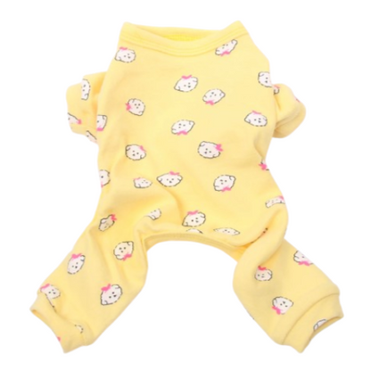Pyjama jaune à motifs chiens pour Chihuahua – Confortable et chaud, idéal pour garder votre petit chien ou chat au chaud pendant la nuit