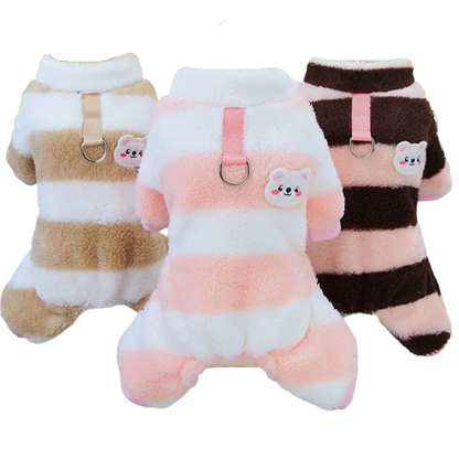 Pyjama polaires à grosses rayures marron blanc rose ou noir pour Chihuahua – Confortable et chaud, idéal pour garder votre petit chien ou chat au chaud pendant la nuit