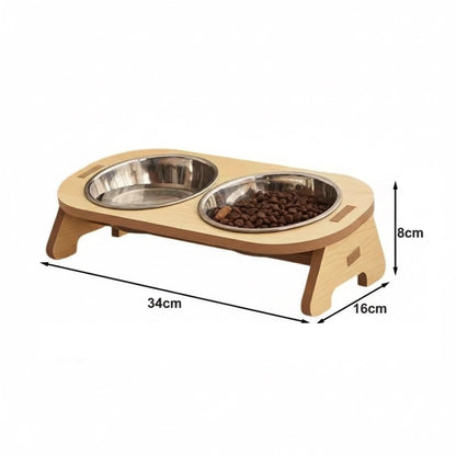 Dog Bowl: Double inclined wooden bowl