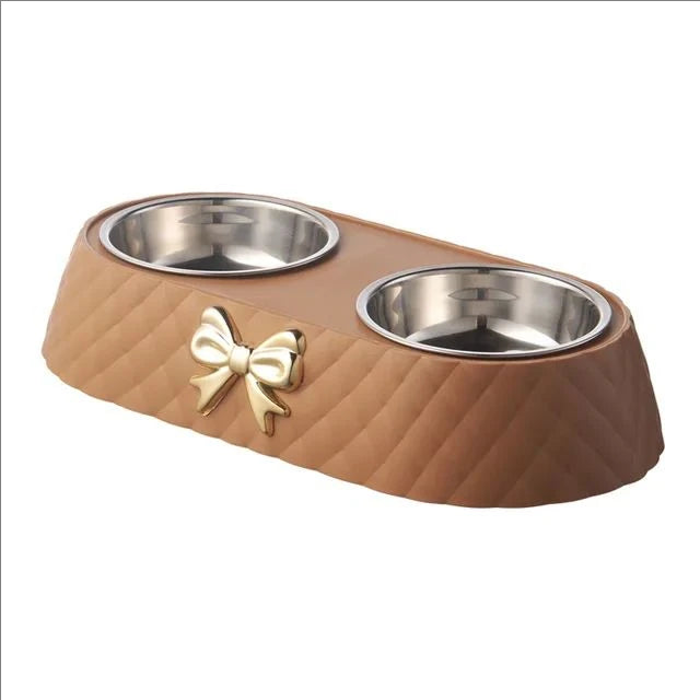 Dog Bowl: Double with bow tie