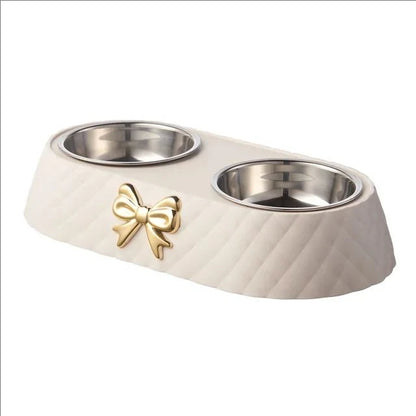 Dog Bowl: Double with bow tie
