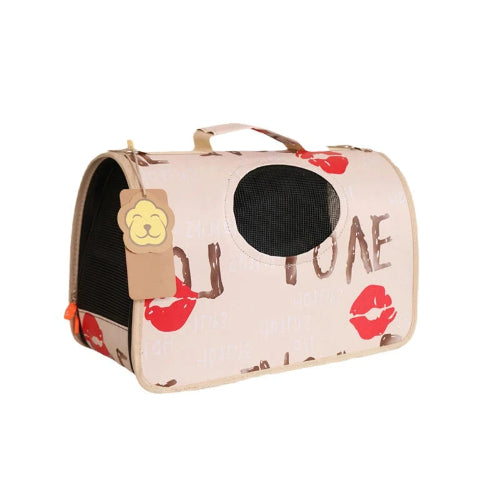 Chihuahua-Transport: Beige Tasche mit Love-Muster