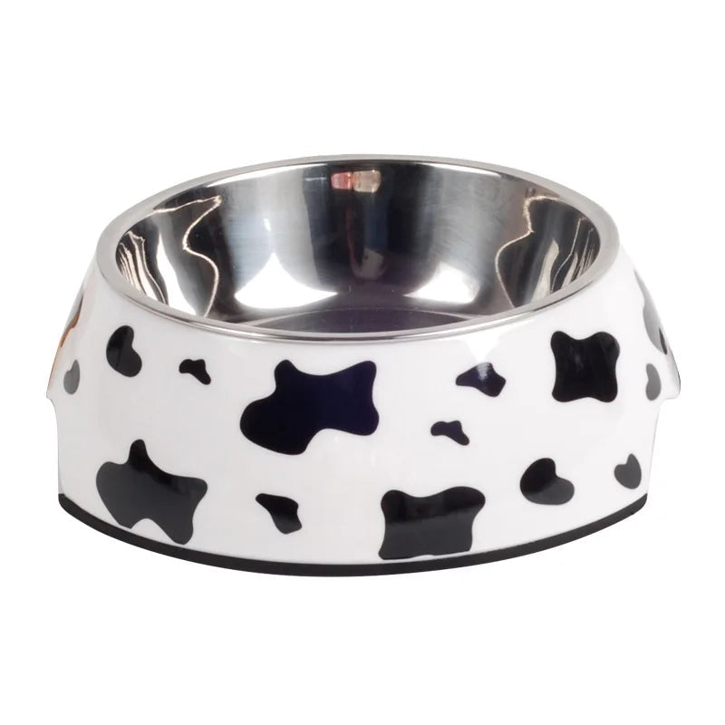 Dog Bowl: Stainless steel with cow patterns