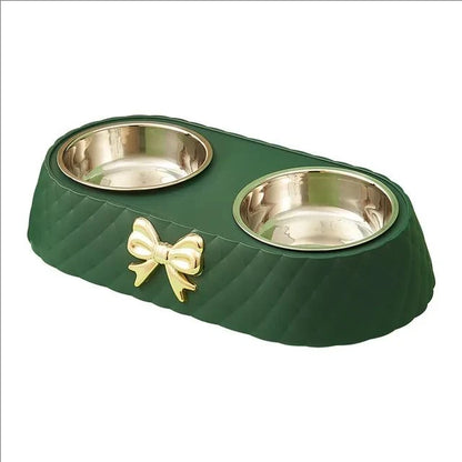 Dog Bowl: Double with bow tie
