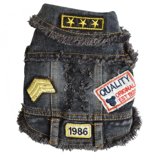 Chihuahua-Mantel: Jeansjacke mit Patches