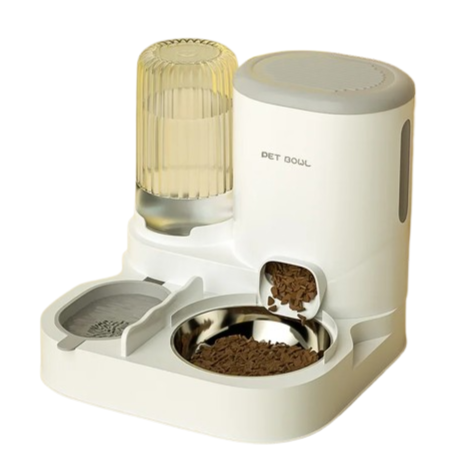 Gamelle automatique double compartiment, adaptée aux petits chiens et aux chats. Vendue sur la boutique Mon Petit Chihuahua. Couleur gris