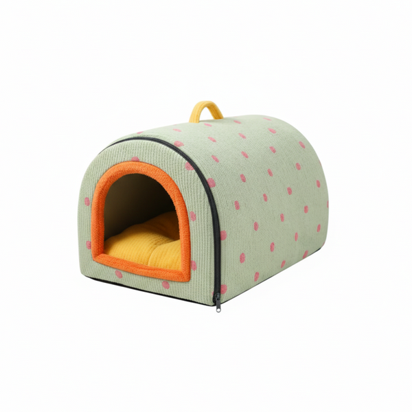 Kleine Hundehütte: aus gepunktetem Samt