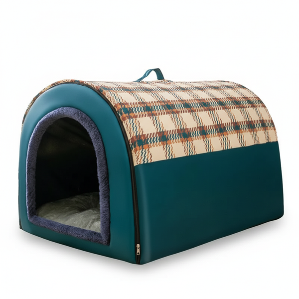 Kleine Hundehütte: Grün mit Karos