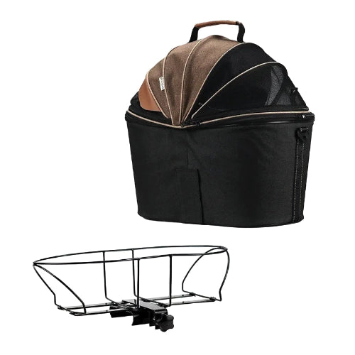 Panier vélo pour petits chiens. Se fixe sur le porte bagages de manière sécurisée. Imperméable, permet de transporter votre chien sur votre vélo. Se porte aussi en bandoulière. Vendu sur la boutique Mon Petit Chihuahua. Convient aussi aux chats.
