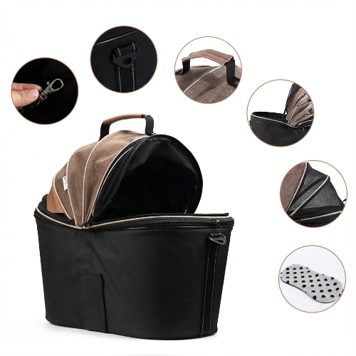 Panier vélo pour petits chiens. Se fixe sur le porte bagages de manière sécurisée. Imperméable, permet de transporter votre chien sur votre vélo. Se porte aussi en bandoulière. Vendu sur la boutique Mon Petit Chihuahua. Convient aussi aux chats.
