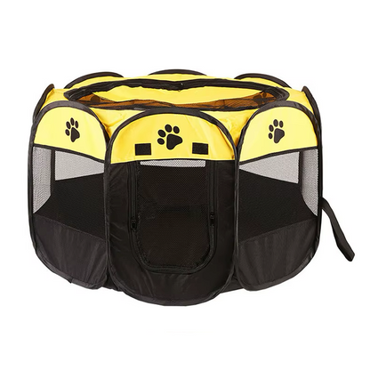 Niche pour Chihuahua : Parc pliable noir et jaune – Pratique pour offrir à votre petit chien ou chat un espace sécurisé