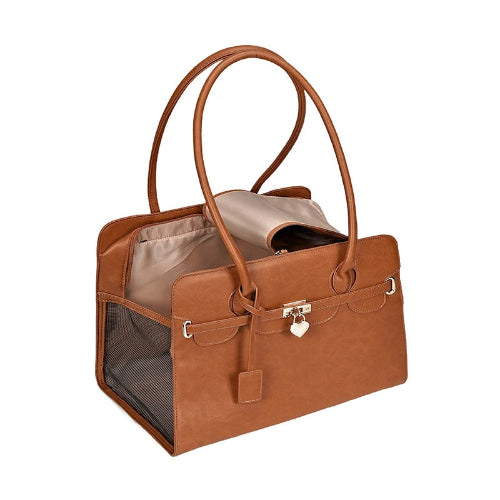 Sac de transport en cuir marron luxueux pour Chihuahua – Pratique et léger pour transporter facilement votre petit chien ou chat